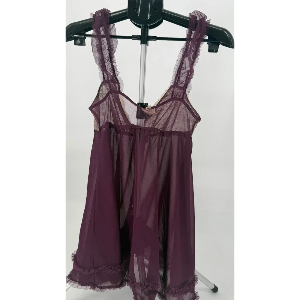 Ambrielle Plum Purple Sheer Lace Babydoll Coquette Romantic‎ Ruffles Nightgown S